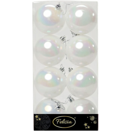 Set 8 Sfere di Natale in Plastica Lucide Ø 8Cm - Vari Colori - Bianco Iridescente