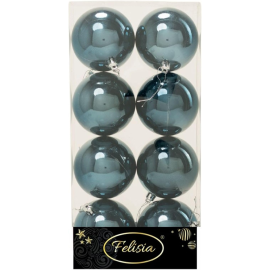 Set 8 Sfere di Natale in Plastica Lucide Ø 8Cm - Vari Colori - Blu Navy