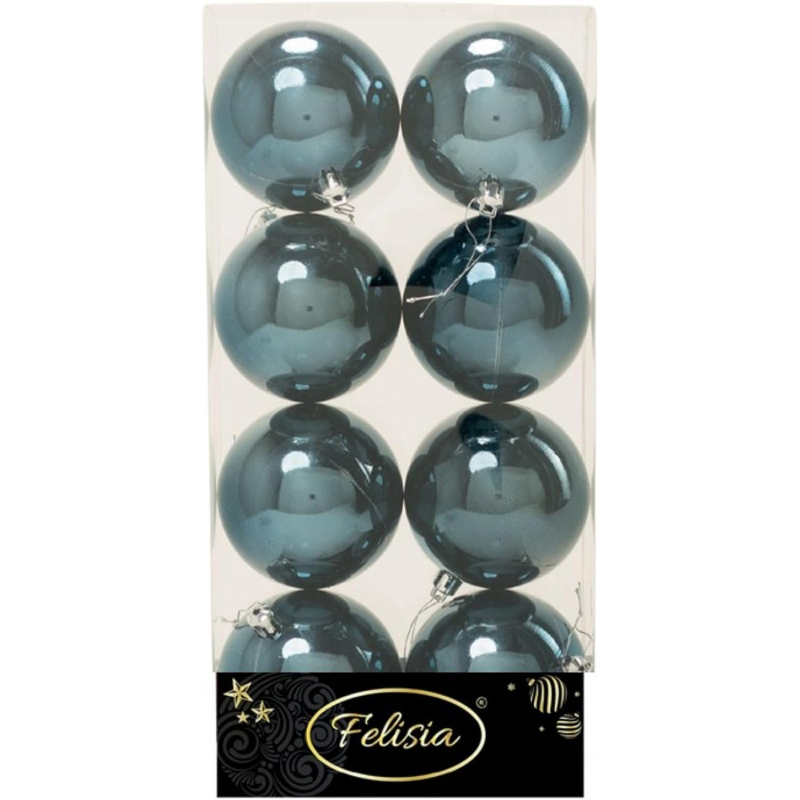 Set 8 Sfere di Natale in Plastica Lucide Ø 8Cm - Vari Colori - Blu Navy