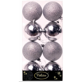 Set 8 Sfere di Natale in Plastica Lucide Ø 8Cm - Vari Colori - Argento