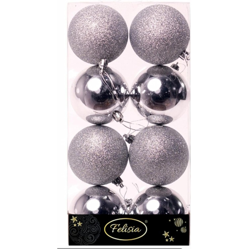Set 8 Sfere di Natale in Plastica Lucide Ø 8Cm - Vari Colori - Argento
