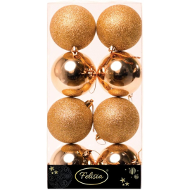 Set 8 Sfere di Natale in Plastica Ø 8Cm – Finitura Lucida e Glitterata – Vari Colori Assortiti (Oro)