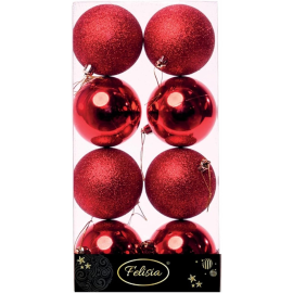 Set 8 Sfere di Natale in Plastica Lucide Ø 8Cm - Vari Colori - Rosso
