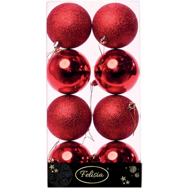 Set 8 Sfere di Natale in Plastica Lucide Ø 8Cm - Vari Colori - Rosso