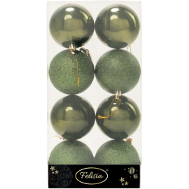 Set 8 Sfere di Natale in Plastica Lucide Ø 8Cm - Vari Colori - Verde Albero