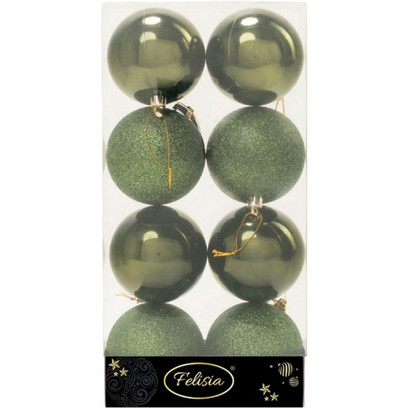 Set 8 Sfere di Natale in Plastica Lucide Ø 8Cm - Vari Colori - Verde Albero