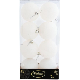 Set 8 Sfere di Natale in Plastica Lucide Ø 8Cm - Vari Colori - Bianco