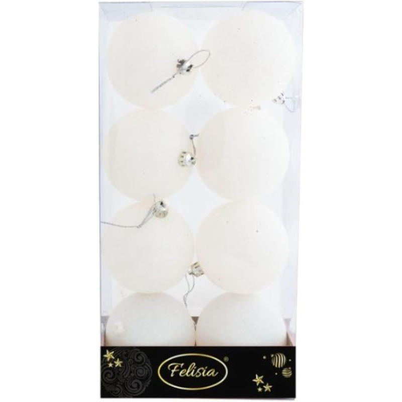 Set 8 Sfere di Natale in Plastica Lucide Ø 8Cm - Vari Colori - Bianco