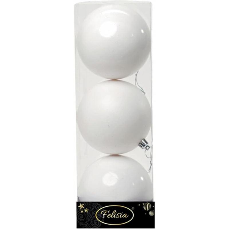 Set 3 Sfere di Natale in Plastica Ø 10Cm – Assortite Lucide e Opache – Vari Colori - Bianco