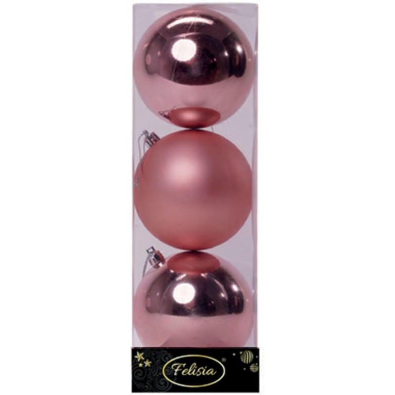 Set 3 Sfere di Natale in Plastica Ø 10Cm – Assortite Lucide e Opache – Vari Colori - Rosa