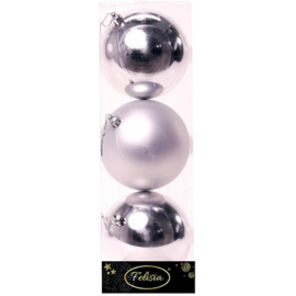 Set 3 Sfere di Natale in Plastica Ø 10Cm – Assortite Lucide e Opache – Vari Colori - Argento