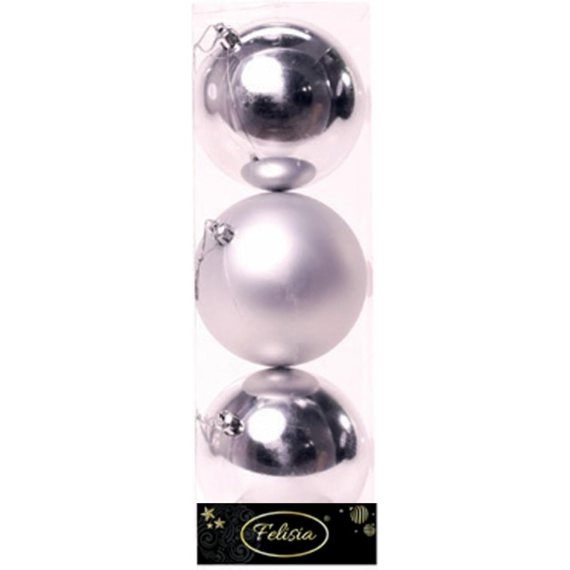 Set 3 Sfere di Natale in Plastica Ø 10Cm – Assortite Lucide e Opache – Vari Colori - Argento