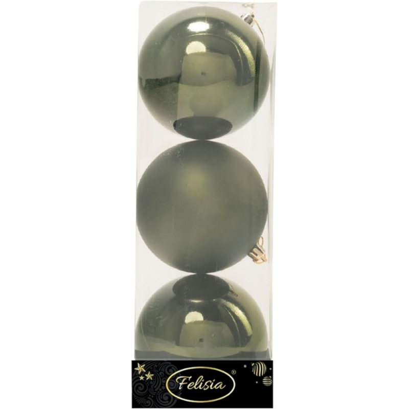 Set 3 Sfere di Natale in Plastica Ø 10Cm – Assortite Lucide e Opache – Vari Colori - Verde Albero
