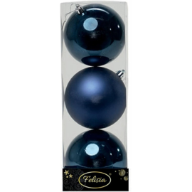 Set 3 Sfere di Natale in Plastica Ø 10Cm – Assortite Lucide e Opache – Vari Colori - Blu Navy