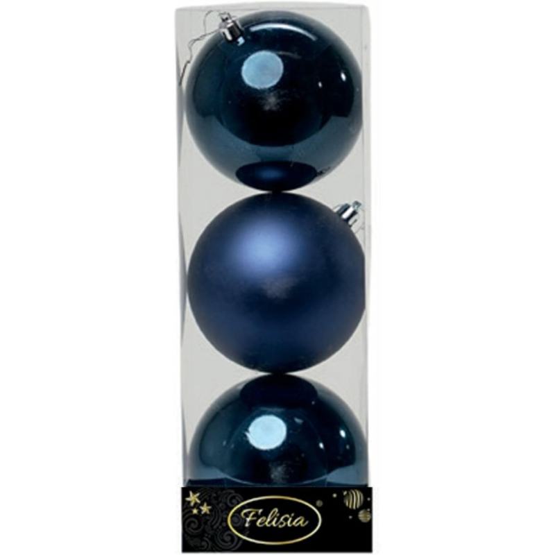 Set 3 Sfere di Natale in Plastica Ø 10Cm – Assortite Lucide e Opache – Vari Colori - Blu Navy