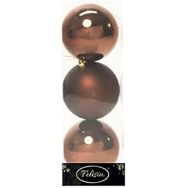 Set 3 Sfere di Natale in Plastica Ø 10Cm – Assortite Lucide e Opache – Vari Colori - Brown Coffee
