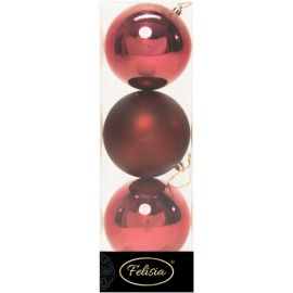 Set 3 Sfere di Natale in Plastica Ø 10Cm – Assortite Lucide e Opache – Vari Colori - Burgundy