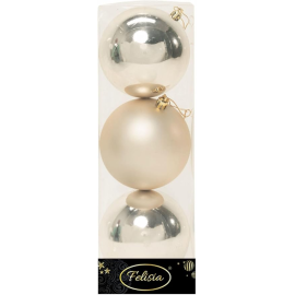 Set 3 Sfere di Natale in Plastica Ø 10Cm – Assortite Lucide e Opache – Vari Colori - Champagne