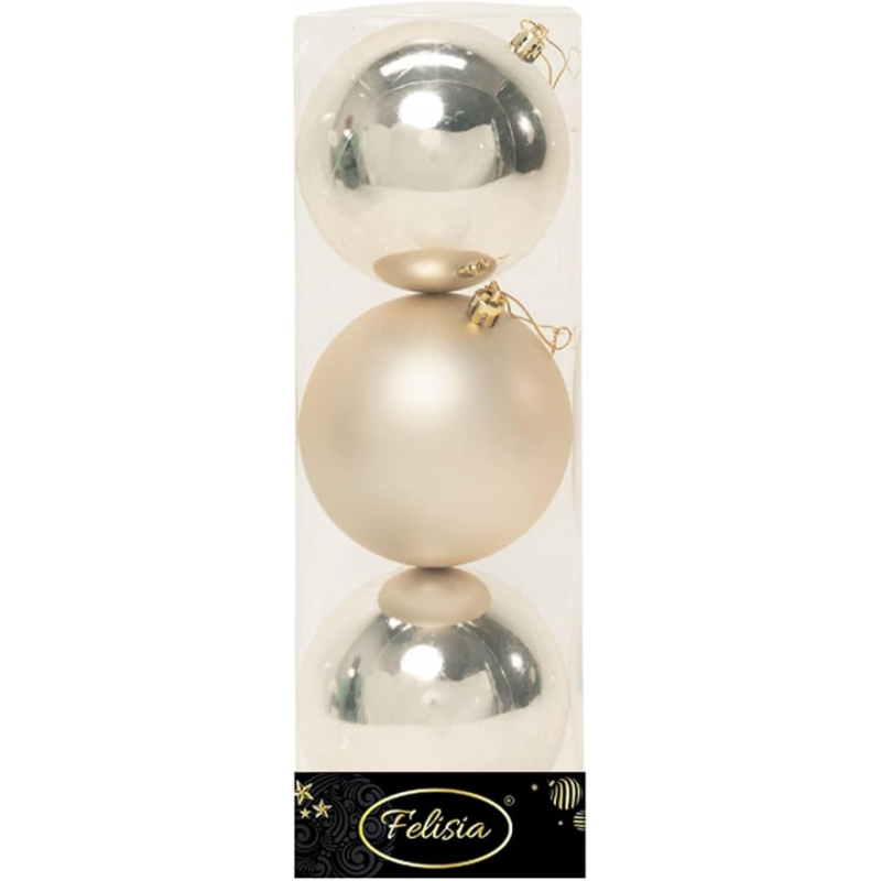 Set 3 Sfere di Natale in Plastica Ø 10Cm – Assortite Lucide e Opache – Vari Colori - Champagne