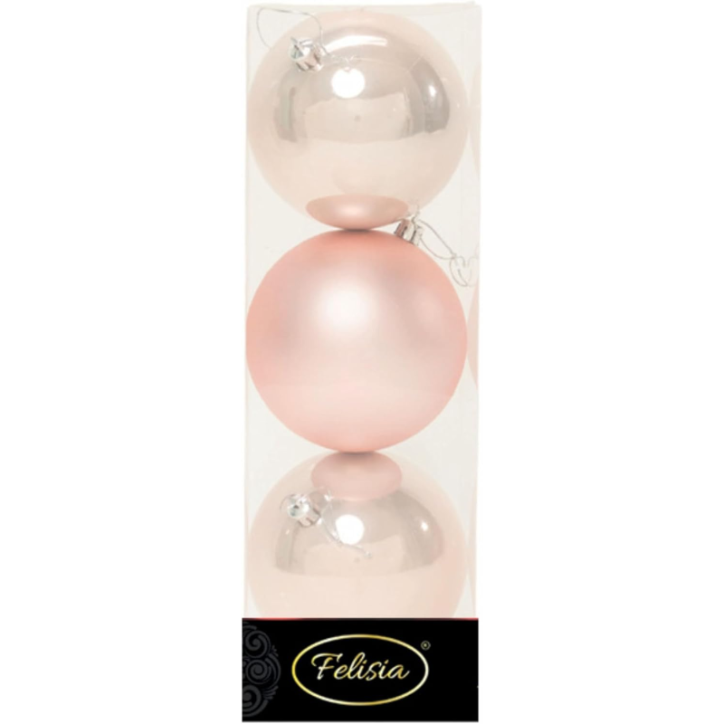 Set 3 Sfere di Natale in Plastica Ø 10Cm – Assortite Lucide e Opache – Vari Colori - Cipria