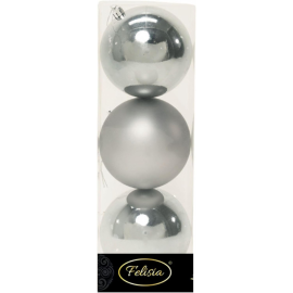 Set 3 Sfere di Natale in Plastica Ø 10Cm – Assortite Lucide e Opache – Vari Colori - Light Grey