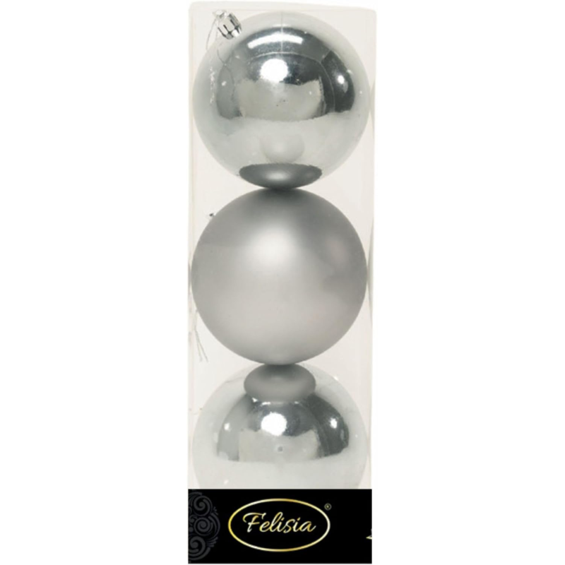 Set 3 Sfere di Natale in Plastica Ø 10Cm – Assortite Lucide e Opache – Vari Colori - Light Grey