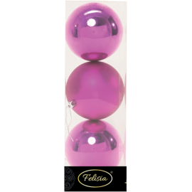 Set 3 Sfere di Natale in Plastica Ø 10Cm – Assortite Lucide e Opache – Vari Colori - Magenta