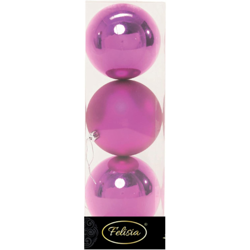 Set 3 Sfere di Natale in Plastica Ø 10Cm – Assortite Lucide e Opache – Vari Colori - Magenta