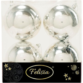 Set 4 Sfere di Natale in Plastica Lucide Ø 10Cm – Vari Colori - Argento