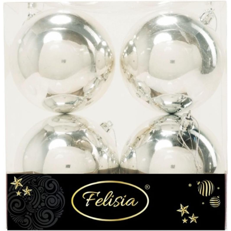 Set 4 Sfere di Natale in Plastica Lucide Ø 10Cm – Vari Colori - Argento