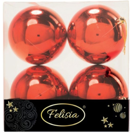 Set 4 Sfere di Natale in Plastica Lucide Ø 10Cm – Vari Colori - Rosso