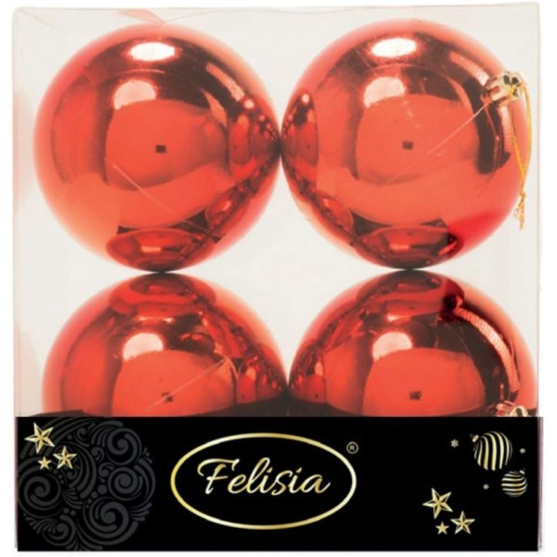 Set 4 Sfere di Natale in Plastica Lucide Ø 10Cm – Vari Colori - Rosso