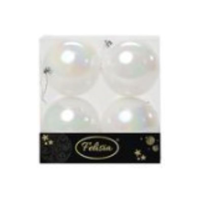 Set 4 Sfere di Natale in Plastica Lucide Ø 10Cm – Vari Colori - Bianco Iridescente