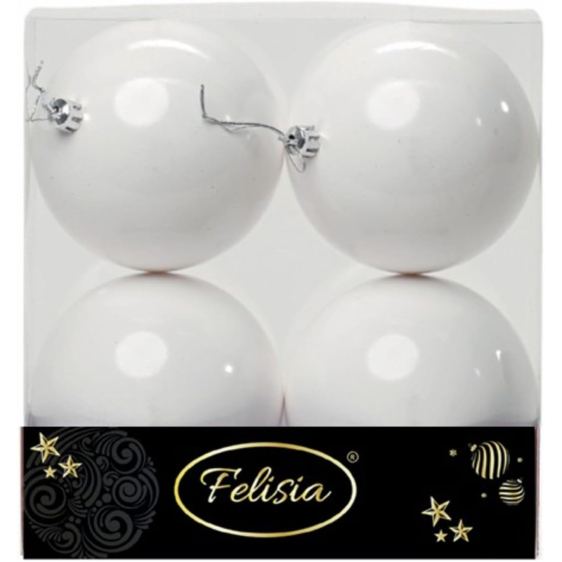 Set 4 Sfere di Natale in Plastica Lucide Ø 10Cm – Vari Colori - Bianco