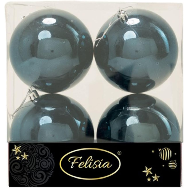 Set 4 Sfere di Natale in Plastica Lucide Ø 10Cm – Vari Colori - Blu Navy