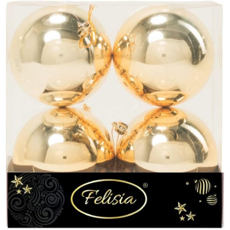Set 4 Sfere di Natale in Plastica Lucide Ø 10Cm – Vari Colori - Oro