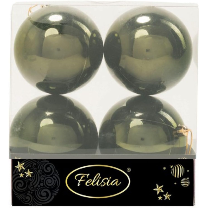 Set 4 Sfere di Natale in Plastica Lucide Ø 10Cm – Vari Colori - Verde Albero