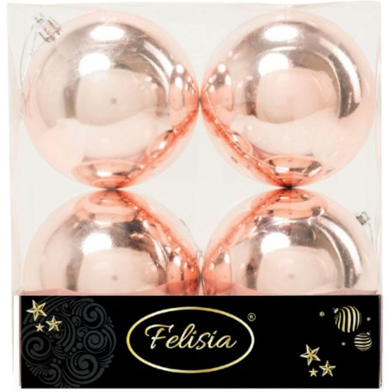 Set 4 Sfere di Natale in Plastica Lucide Ø 10Cm – Vari Colori - Rosa