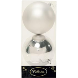 Set di 2 Sfere di Natale in Plastica Ø 12 cm - Finitura Lucida + Opaca - Argento