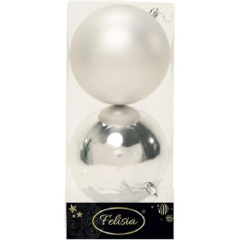 Set di 2 Sfere di Natale in Plastica Ø 12 cm - Finitura Lucida + Opaca - Argento