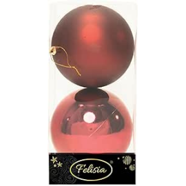 Set di 2 Sfere di Natale in Plastica Ø 12 cm - Finitura Lucida + Opaca - Burgundy