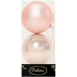 Set di 2 Sfere di Natale in Plastica Ø 12 cm - Finitura Lucida + Opaca - Cipria