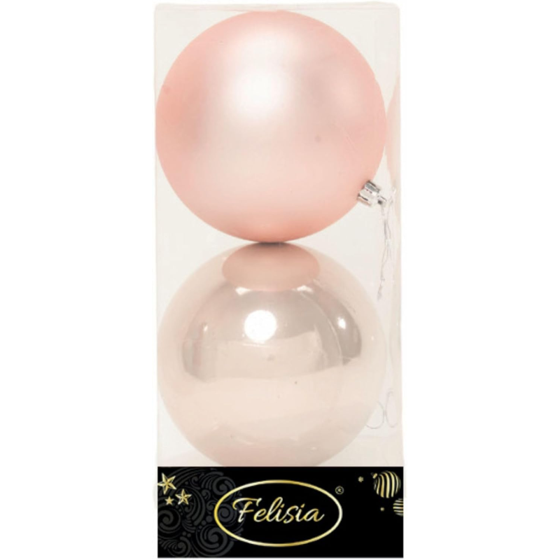 Set di 2 Sfere di Natale in Plastica Ø 12 cm - Finitura Lucida + Opaca - Cipria