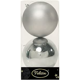 Set di 2 Sfere di Natale in Plastica Ø 12 cm - Finitura Lucida + Opaca - Light Grey