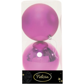 Set di 2 Sfere di Natale in Plastica Ø 12 cm - Finitura Lucida + Opaca - Magenta