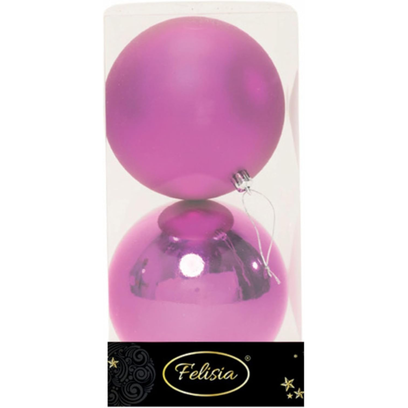 Set di 2 Sfere di Natale in Plastica Ø 12 cm - Finitura Lucida + Opaca - Magenta