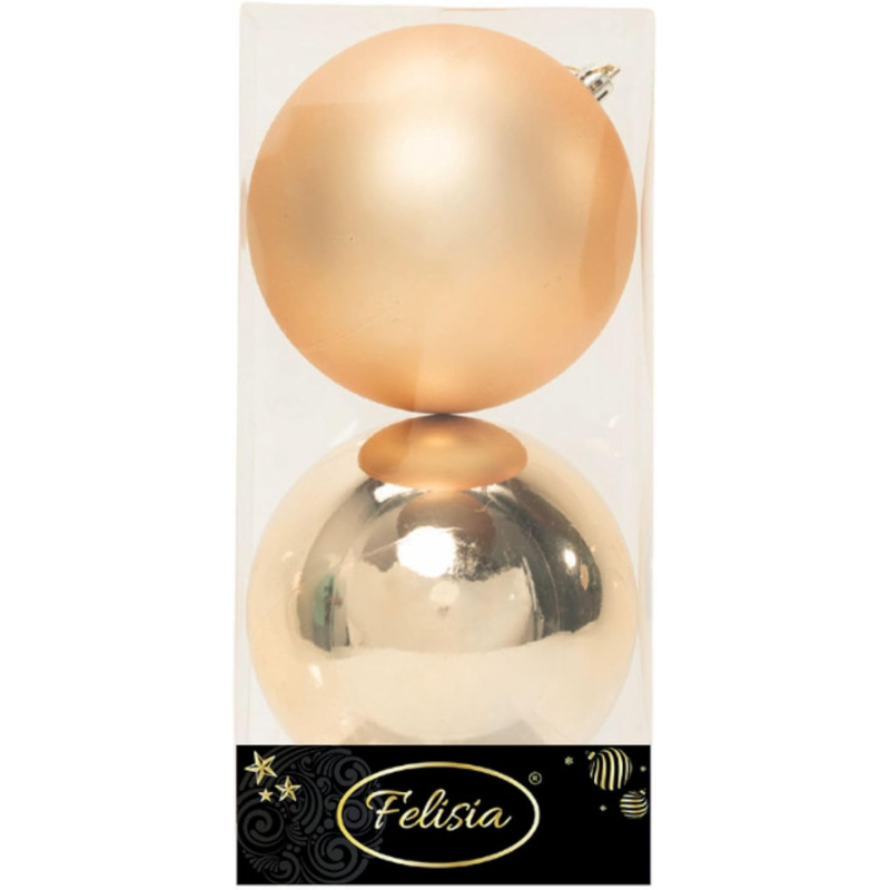 Set di 2 Sfere di Natale in Plastica Ø 12 cm - Finitura Lucida + Opaca - Oro