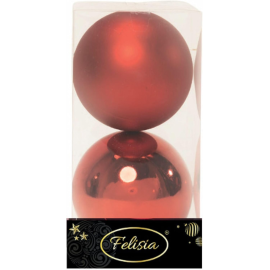 Set di 2 Sfere di Natale in Plastica Ø 12 cm - Finitura Lucida + Opaca - Rosso