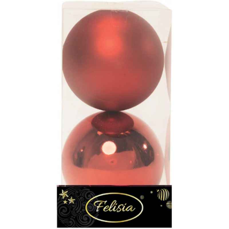 Set di 2 Sfere di Natale in Plastica Ø 12 cm - Finitura Lucida + Opaca - Rosso