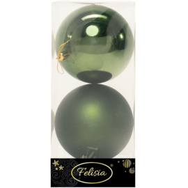 Set di 2 Sfere di Natale in Plastica Ø 12 cm - Finitura Lucida + Opaca - Verde Albero